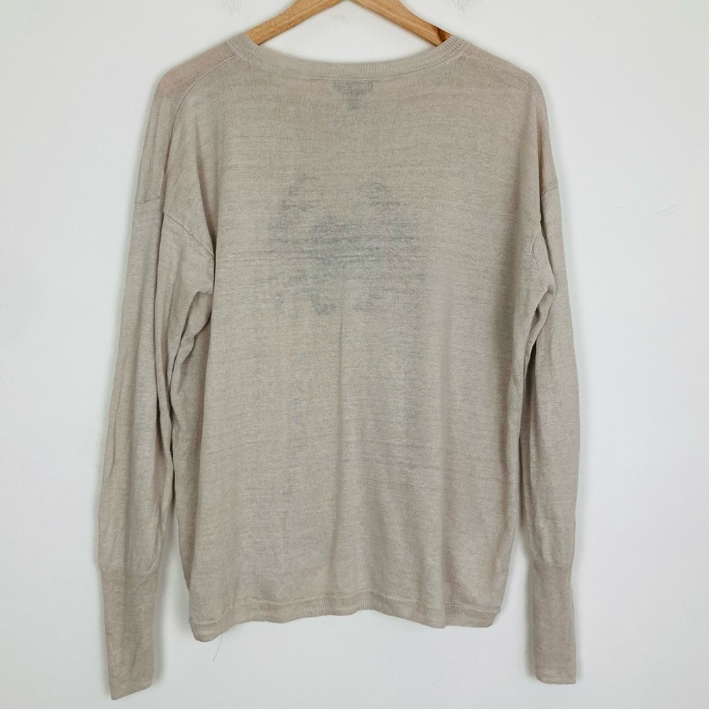 J. Crew tan linen lightweight, long sleeve sweater with navy blue crab motif. M - Picture 4 of 5
